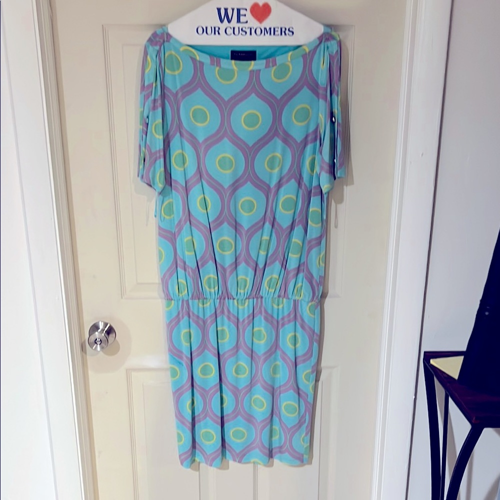 Fully lined green and lilac Patterned Dress